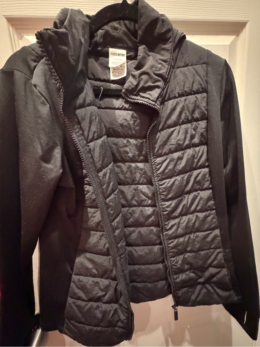 Pink Victoria’s Secret Women's Black Quilted Hybrid Jacket large